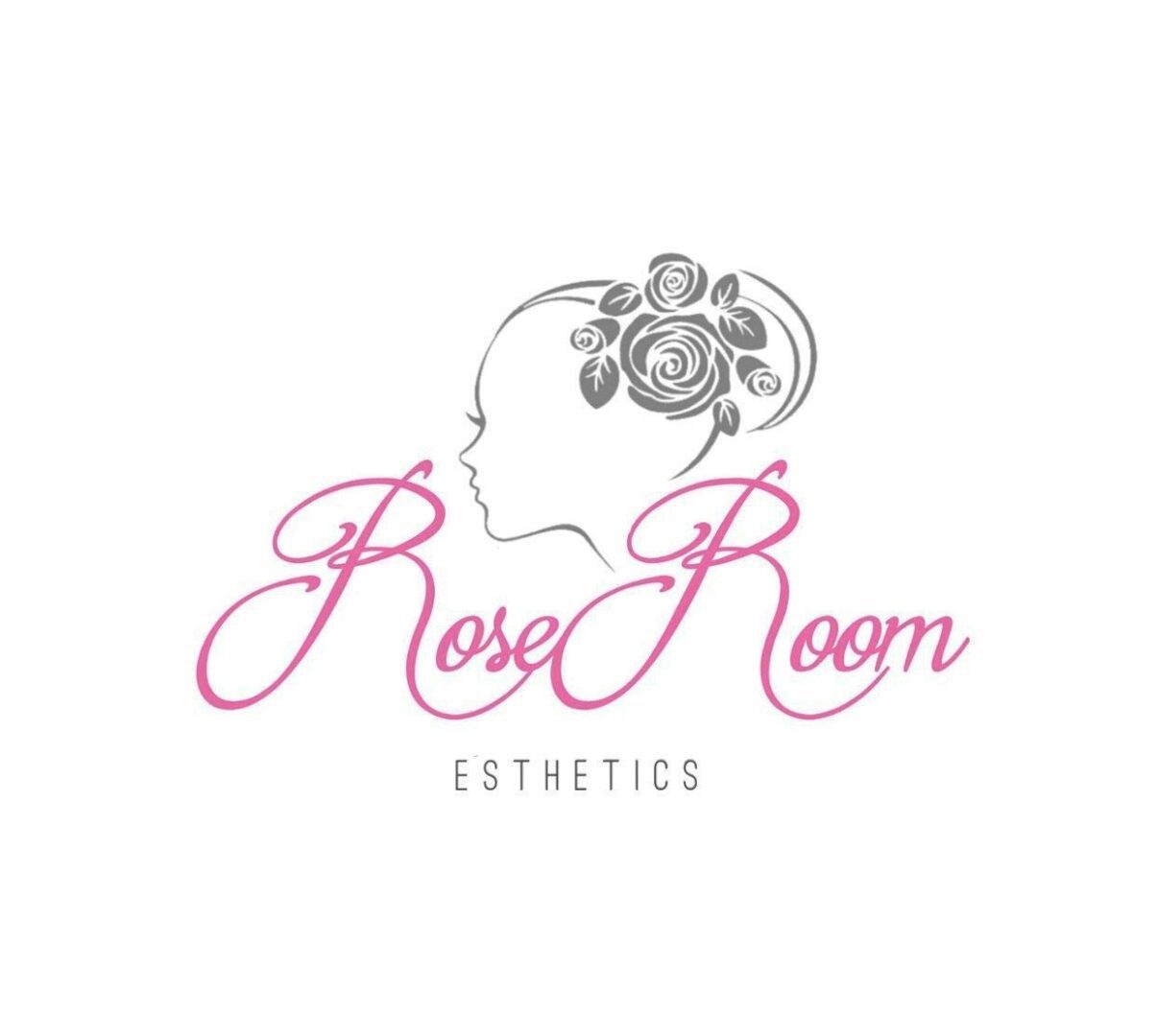 A logo of a woman with pink hair and a rose in her head.